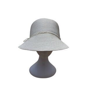 Preston & York Womens White Woven Cloche Hat With Decorative Bow Accent